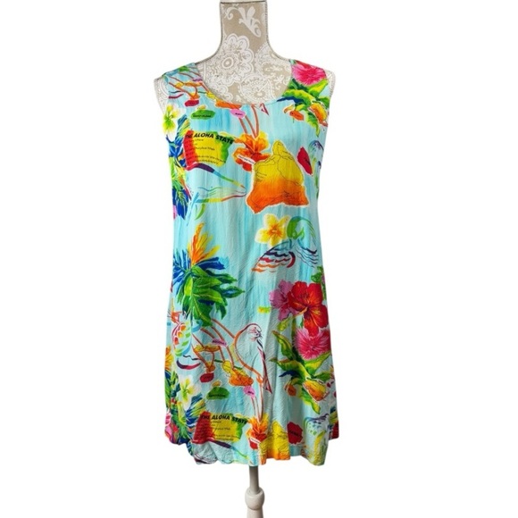 Vintage Jams World Size Small Island Life Tropical Map Hawaiian Short Dress - Picture 1 of 12
